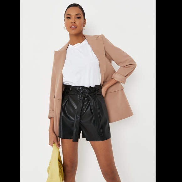 Express Super High Waisted Belted Faux Leather Shorts - Picture 2 of 7